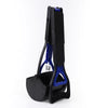 Black and blue pet scoop with carrying handle on a white background